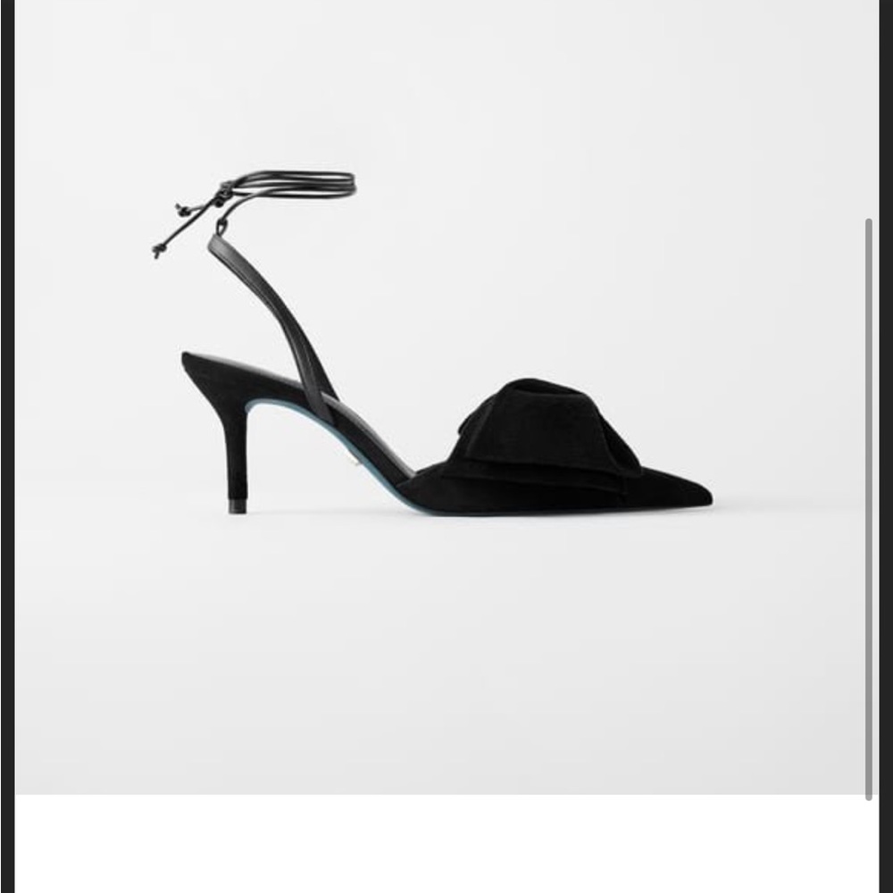 Zara Blue Collection Suede Slingback Heels With Bow
